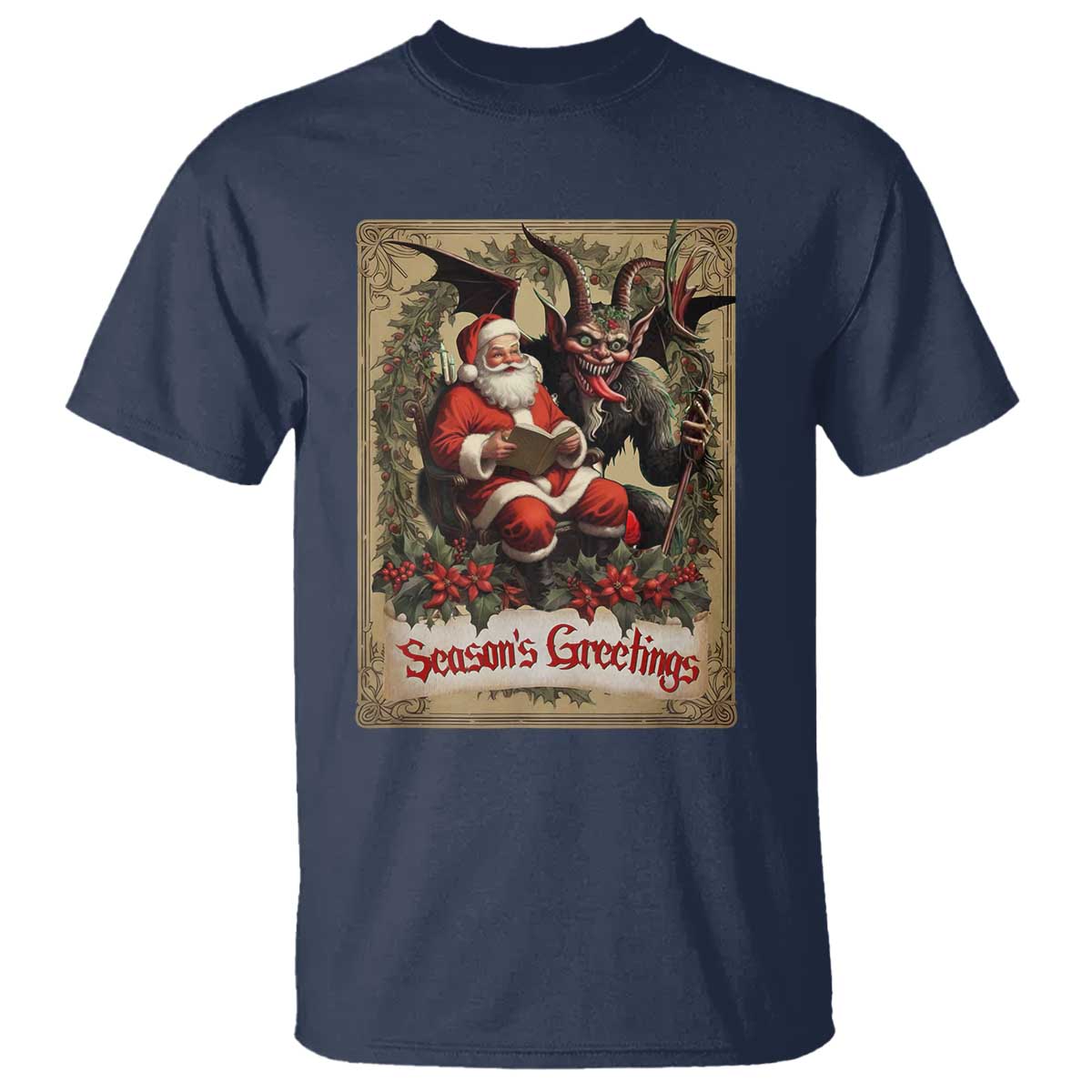 Christmas Krampus T Shirt Season Greeting Vintage Tarot Card TS09 Navy Print Your Wear