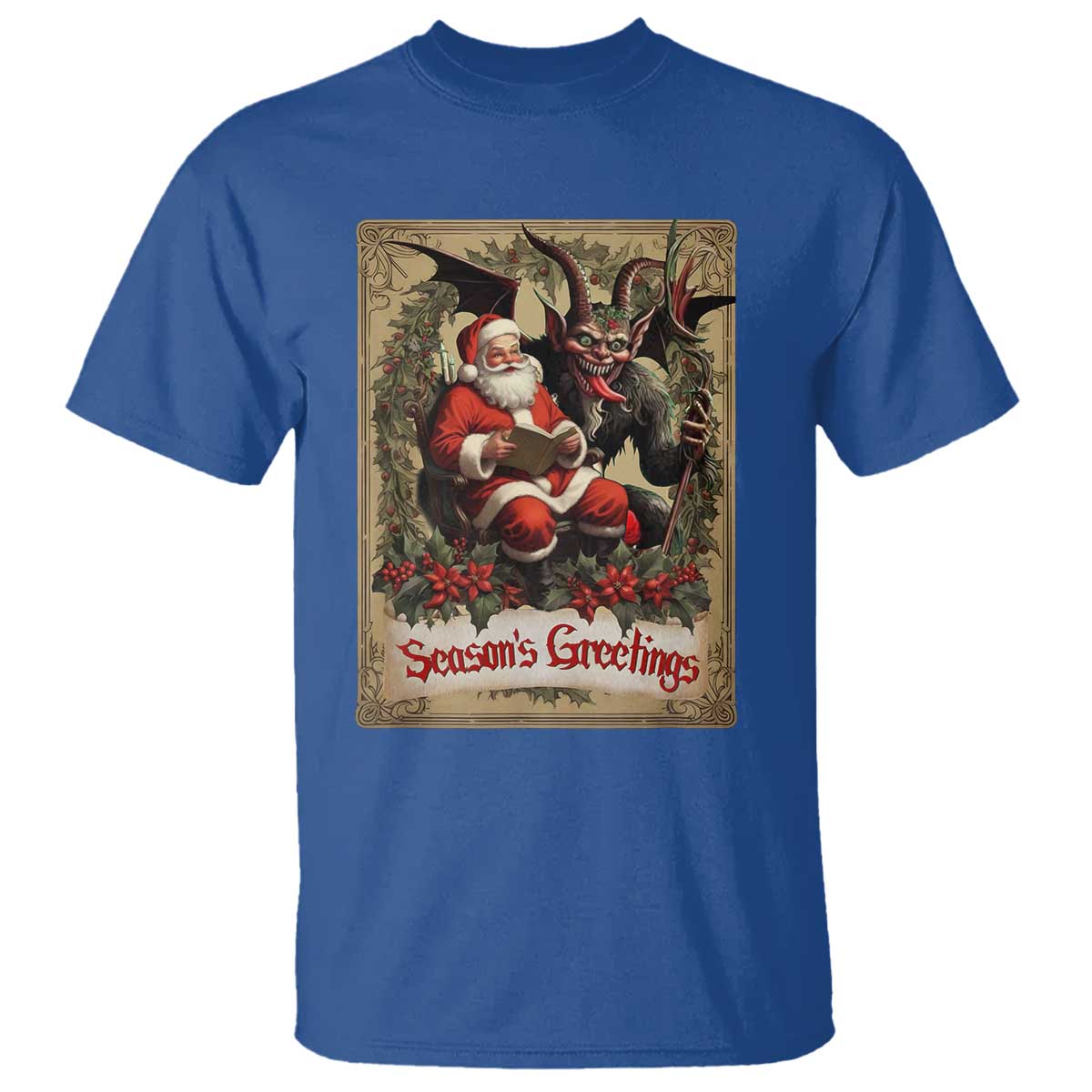 Christmas Krampus T Shirt Season Greeting Vintage Tarot Card TS09 Royal Blue Print Your Wear