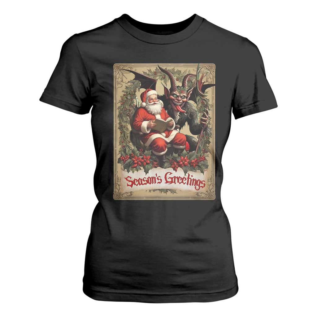 Christmas Krampus T Shirt For Women Season Greeting Vintage Tarot Card TS09 Black Print Your Wear