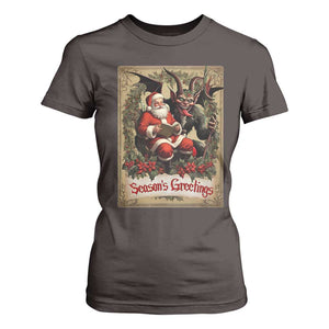 Christmas Krampus T Shirt For Women Season Greeting Vintage Tarot Card TS09 Dark Chocolate Print Your Wear