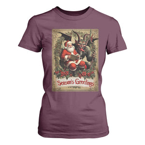 Christmas Krampus T Shirt For Women Season Greeting Vintage Tarot Card TS09 Maroon Print Your Wear