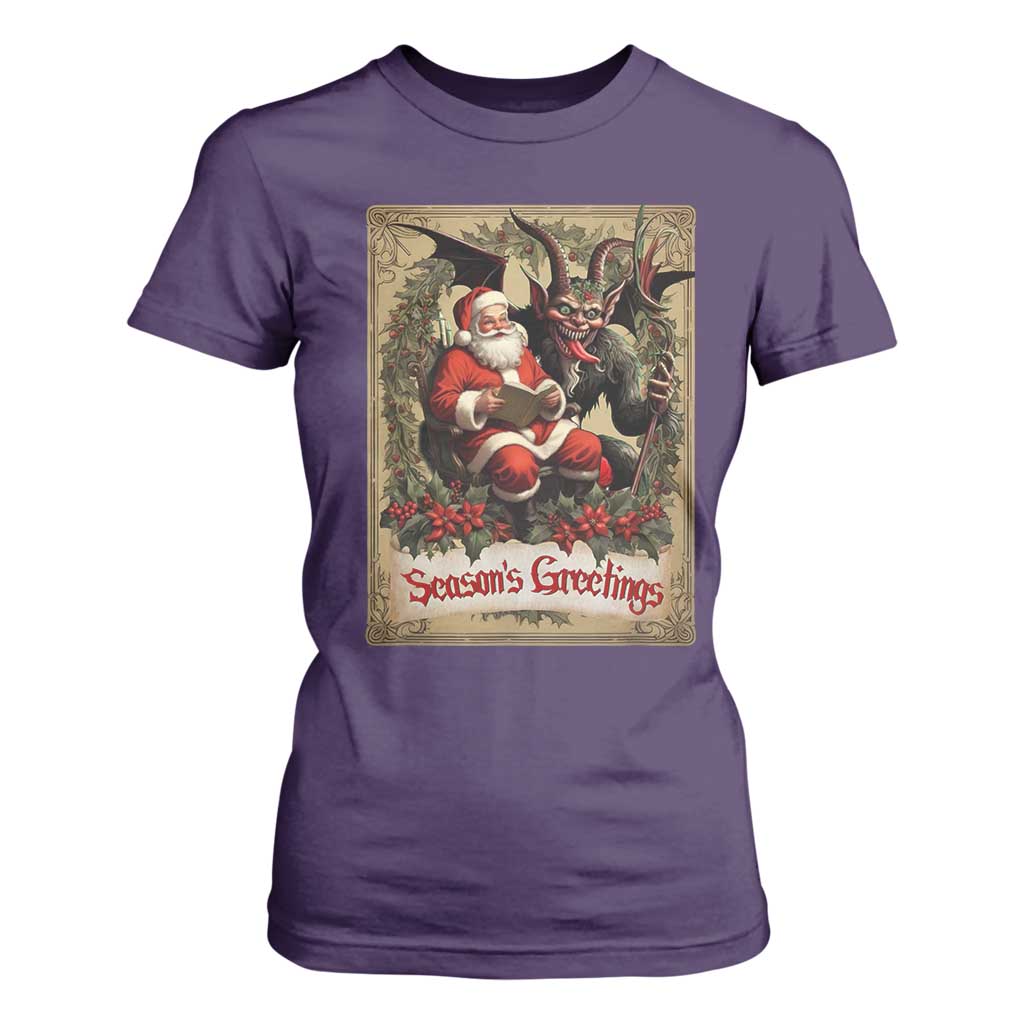 Christmas Krampus T Shirt For Women Season Greeting Vintage Tarot Card TS09 Purple Print Your Wear