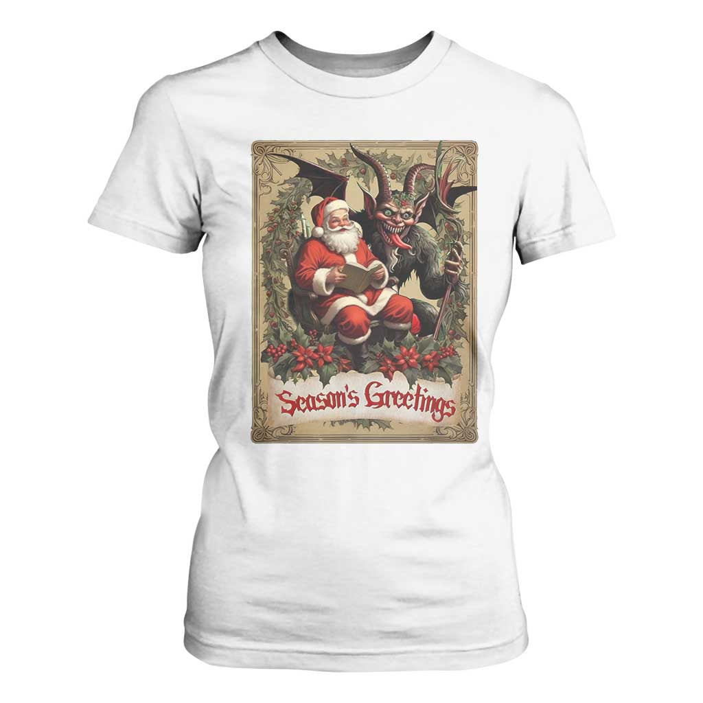 Christmas Krampus T Shirt For Women Season Greeting Vintage Tarot Card TS09 White Print Your Wear
