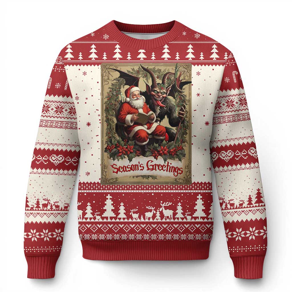 Xmas Krampus Ugly Christmas Sweater Season Greeting Vintage Tarot Card TS09 Red Print Your Wear