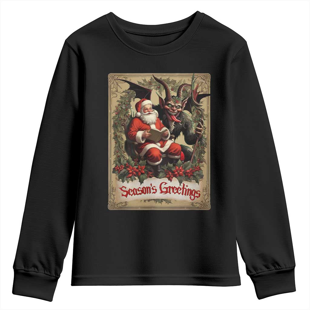 Christmas Krampus Youth Sweatshirt Season Greeting Vintage Tarot Card TS09 Black Print Your Wear