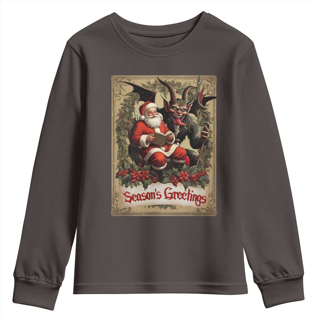 Christmas Krampus Youth Sweatshirt Season Greeting Vintage Tarot Card TS09 Dark Chocolate Print Your Wear