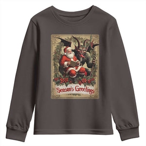 Christmas Krampus Youth Sweatshirt Season Greeting Vintage Tarot Card TS09 Dark Chocolate Print Your Wear