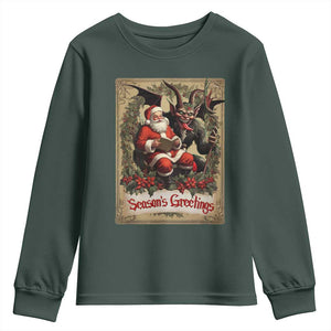 Christmas Krampus Youth Sweatshirt Season Greeting Vintage Tarot Card TS09 Dark Forest Green Print Your Wear