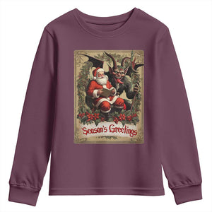 Christmas Krampus Youth Sweatshirt Season Greeting Vintage Tarot Card TS09 Maroon Print Your Wear