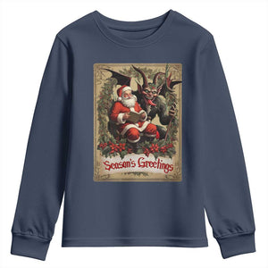 Christmas Krampus Youth Sweatshirt Season Greeting Vintage Tarot Card TS09 Navy Print Your Wear