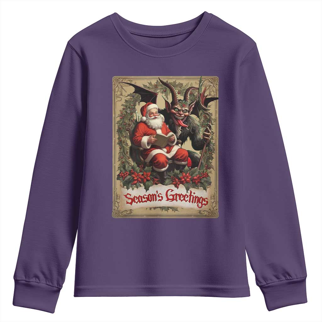 Christmas Krampus Youth Sweatshirt Season Greeting Vintage Tarot Card TS09 Purple Print Your Wear