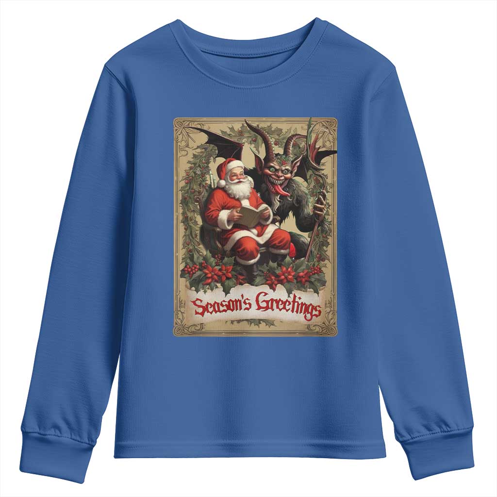 Christmas Krampus Youth Sweatshirt Season Greeting Vintage Tarot Card TS09 Royal Blue Print Your Wear