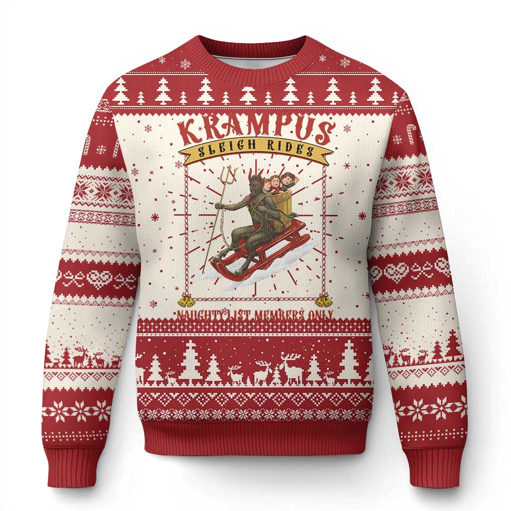 Funny Krampus Sleigh Rides Ugly Christmas Sweater Naughty List Members Only TS09 Red Print Your Wear