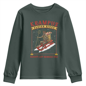 Funny Krampus Sleigh Rides Youth Sweatshirt Naughty List Members Only TS09 Dark Forest Green Print Your Wear