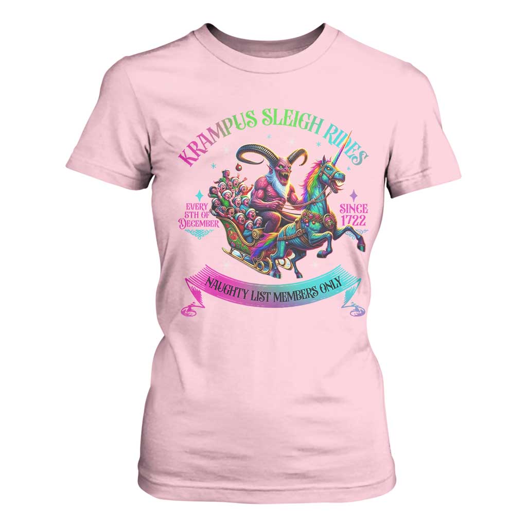 Funny Krampus Sleigh Rides T Shirt For Women Naughty List Members Only Since 1722 TS09 Light Pink Print Your Wear