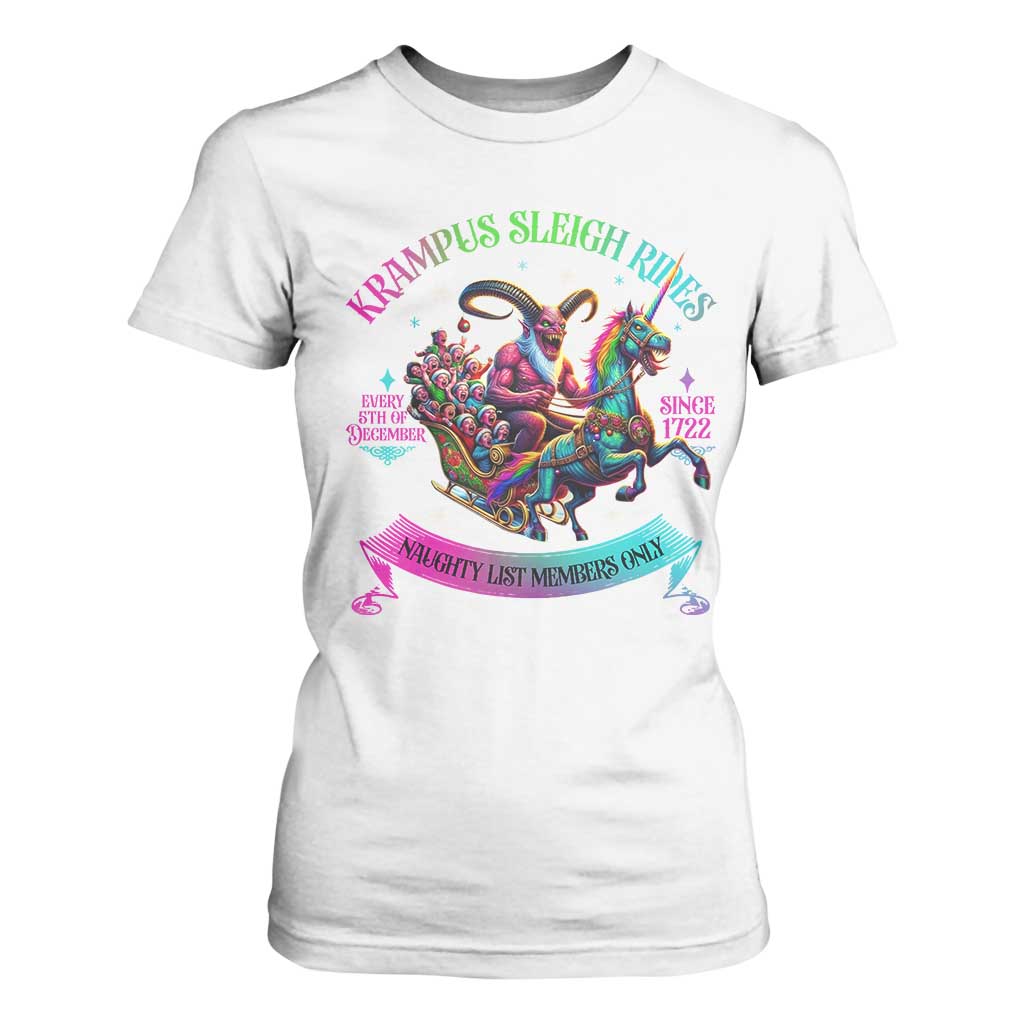 Funny Krampus Sleigh Rides T Shirt For Women Naughty List Members Only Since 1722 TS09 White Print Your Wear