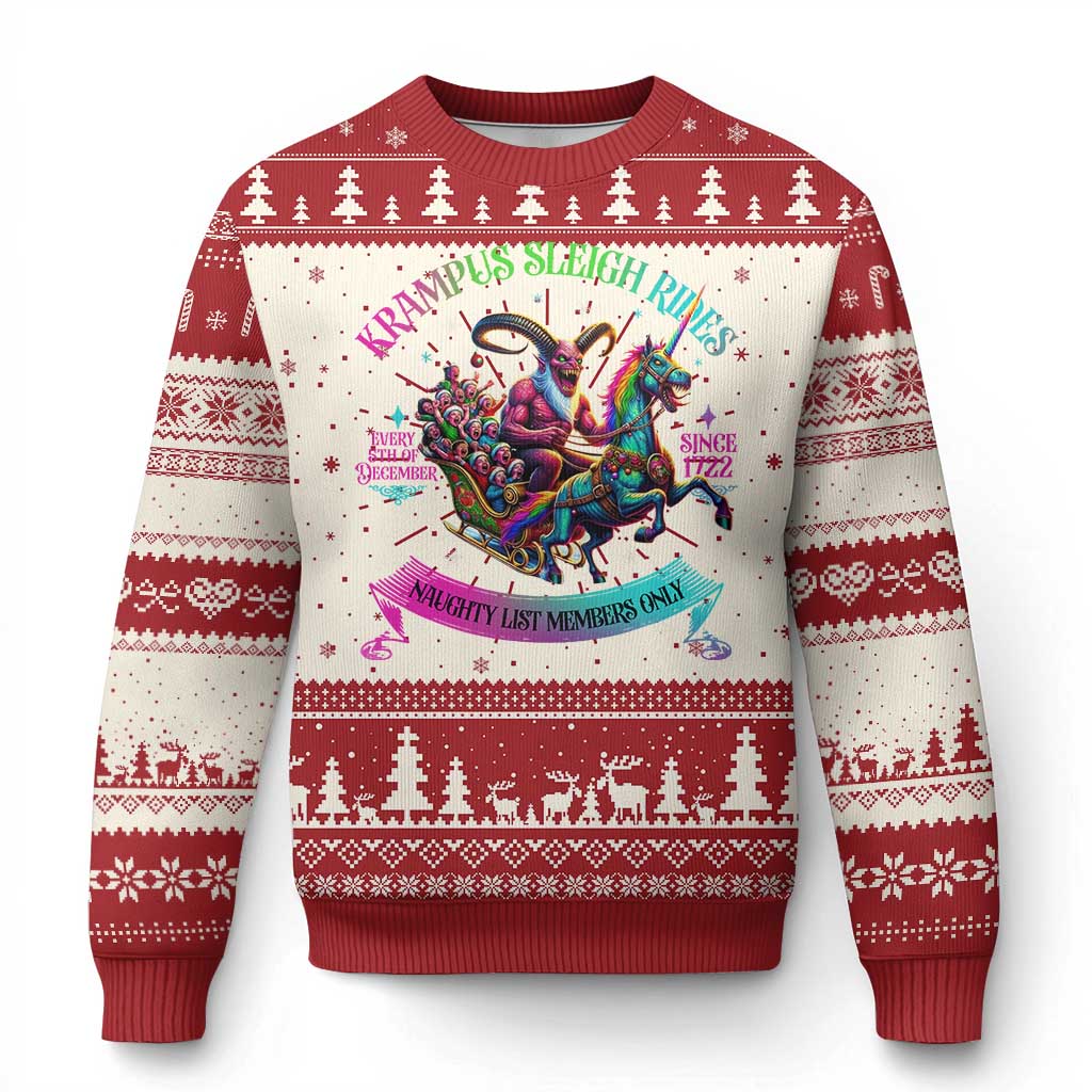 Funny Krampus Sleigh Rides Ugly Christmas Sweater Naughty List Members Only Since 1722 TS09 Red Print Your Wear
