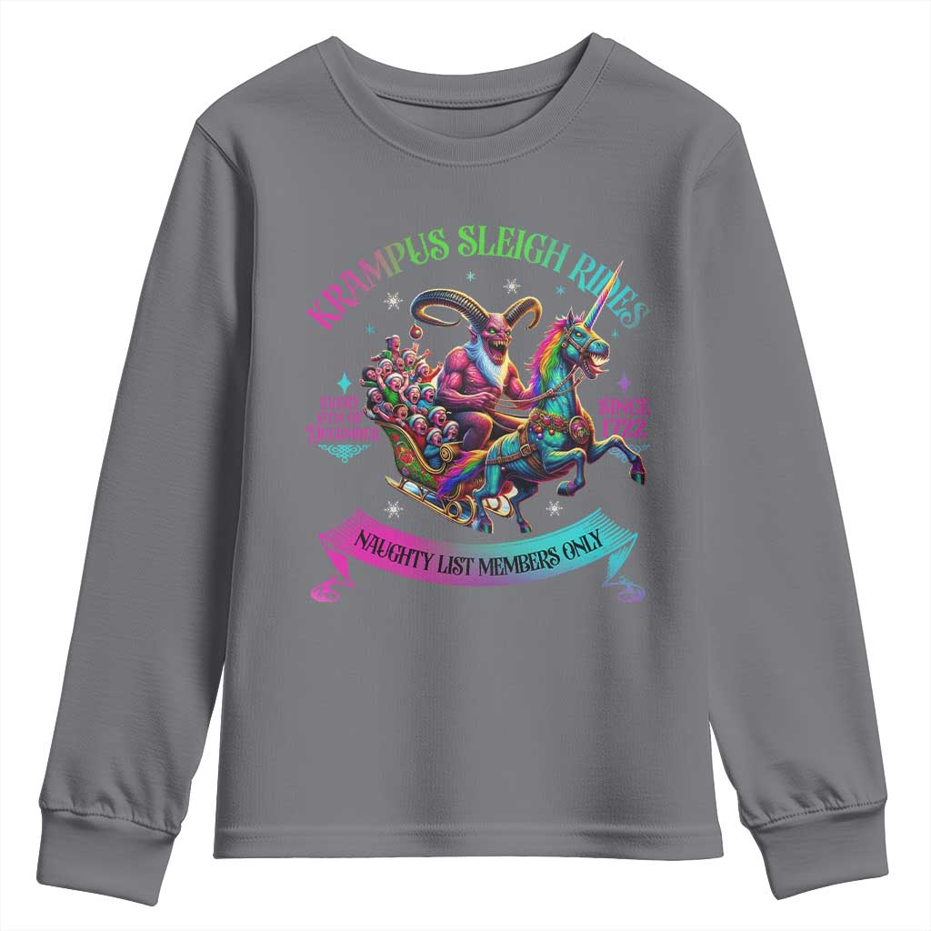 Funny Krampus Sleigh Rides Youth Sweatshirt Naughty List Members Only Since 1722 TS09 Charcoal Print Your Wear