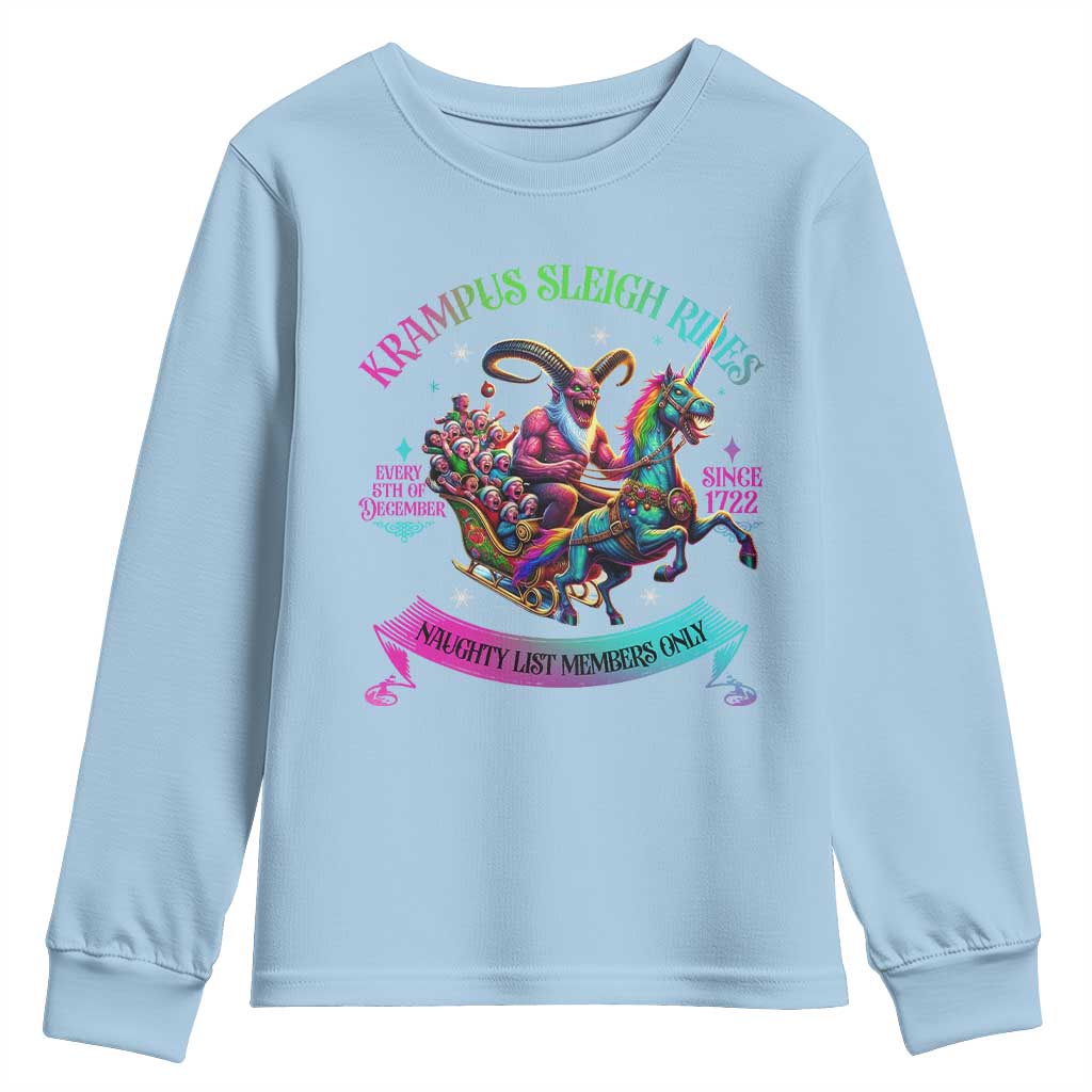Funny Krampus Sleigh Rides Youth Sweatshirt Naughty List Members Only Since 1722 TS09 Light Blue Print Your Wear