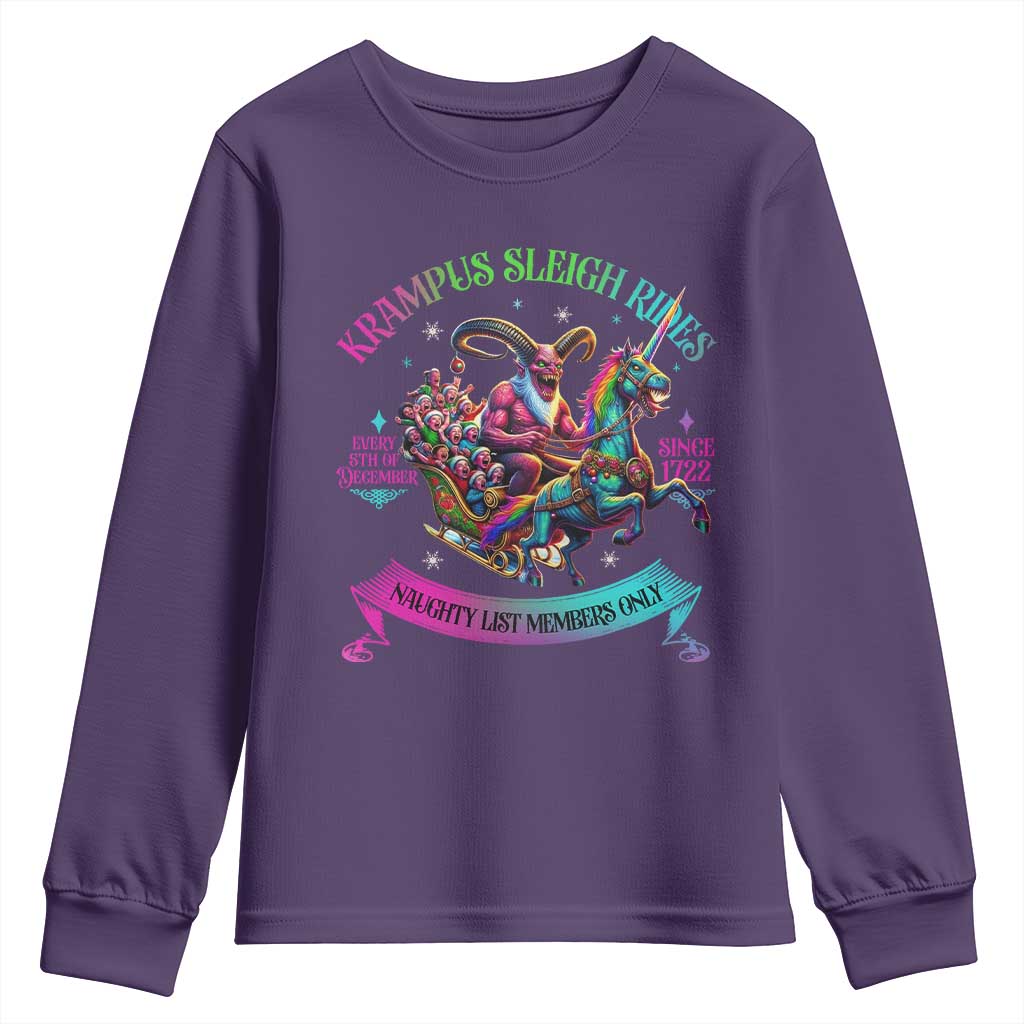 Funny Krampus Sleigh Rides Youth Sweatshirt Naughty List Members Only Since 1722 TS09 Purple Print Your Wear