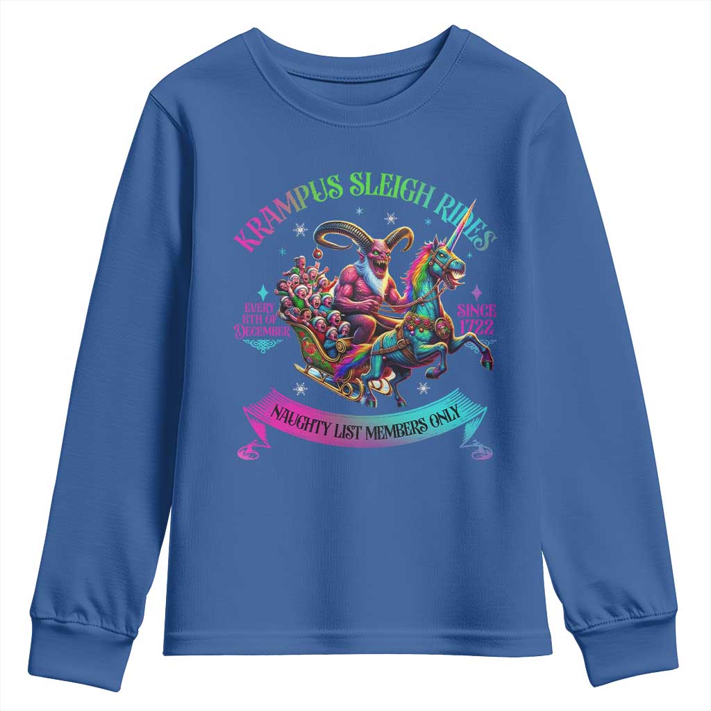 Funny Krampus Sleigh Rides Youth Sweatshirt Naughty List Members Only Since 1722 TS09 Royal Blue Print Your Wear