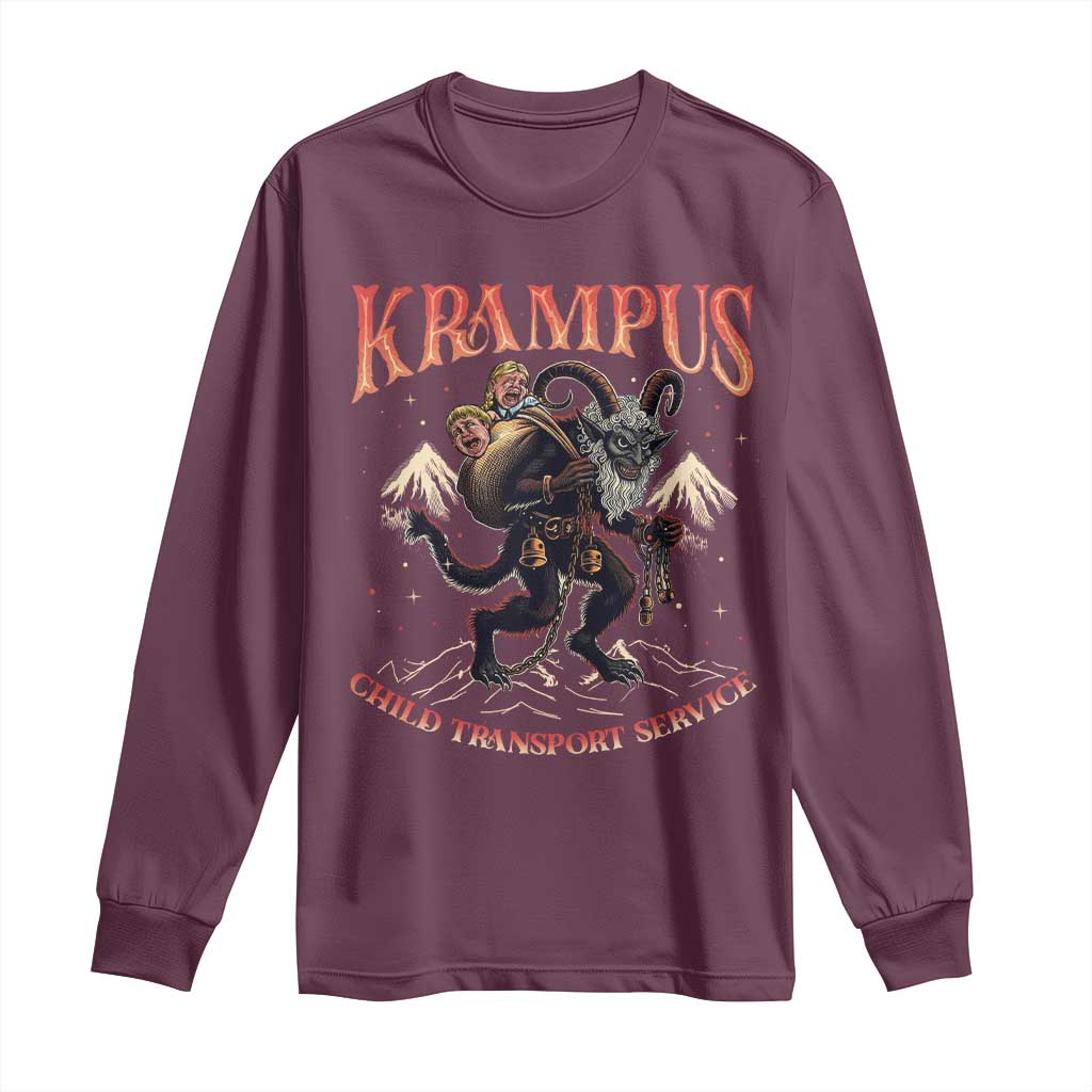 Krampus Long Sleeve Shirt Child Transport Service Spooky Christmas TS09 Maroon Print Your Wear