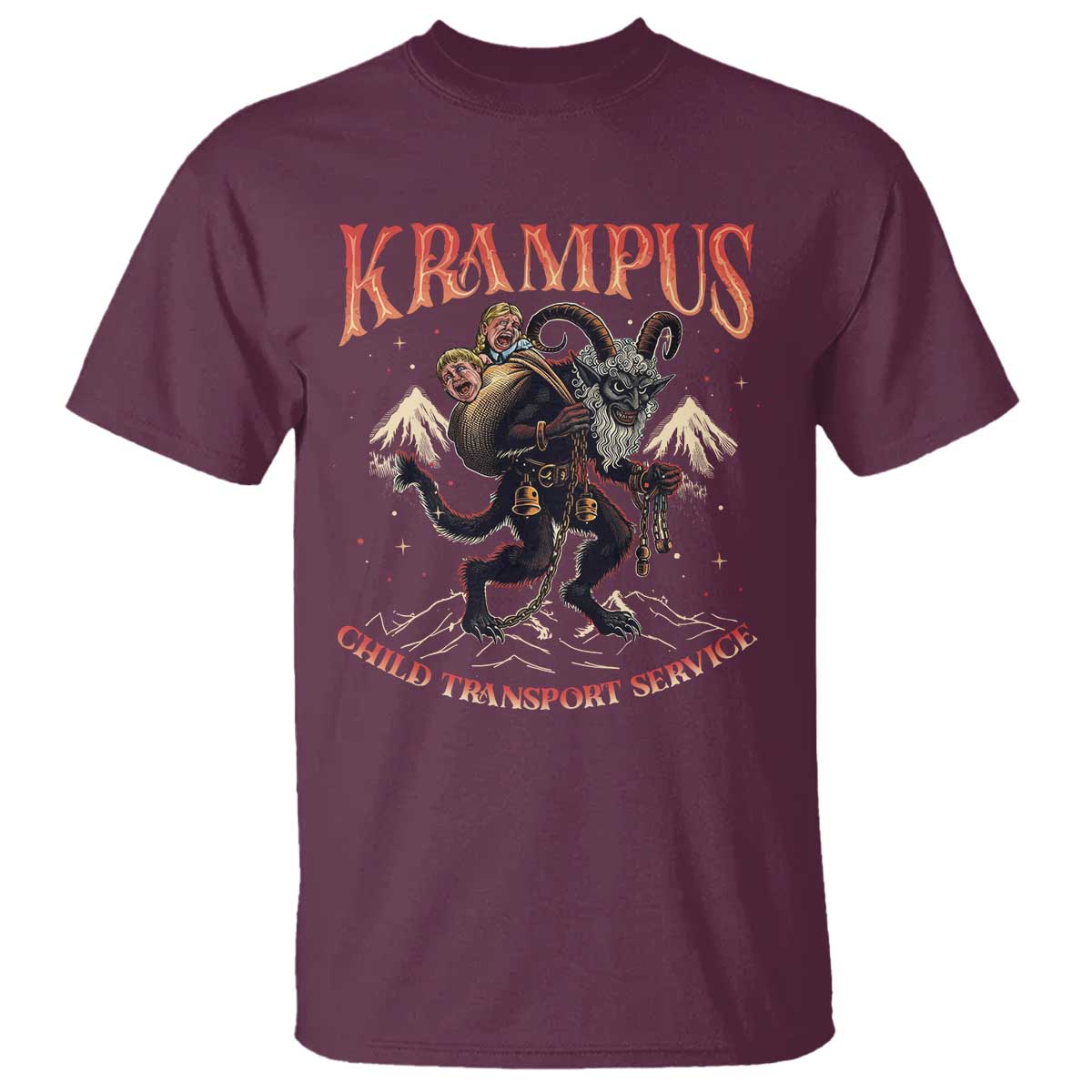 Krampus T Shirt Child Transport Service Spooky Christmas TS09 Maroon Print Your Wear