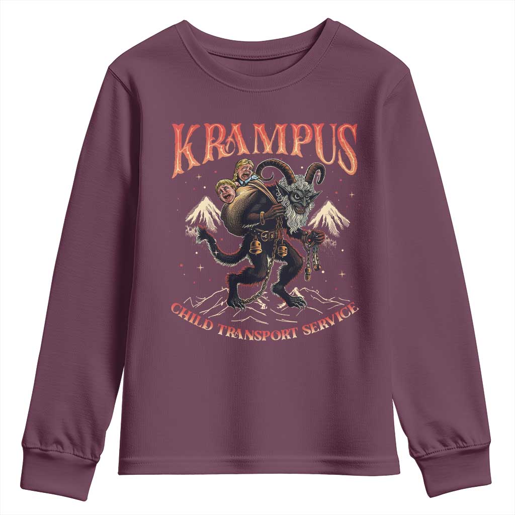 Krampus Youth Sweatshirt Child Transport Service Spooky Christmas TS09 Maroon Print Your Wear
