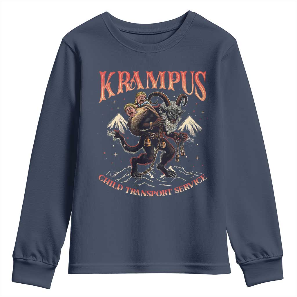 Krampus Youth Sweatshirt Child Transport Service Spooky Christmas TS09 Navy Print Your Wear