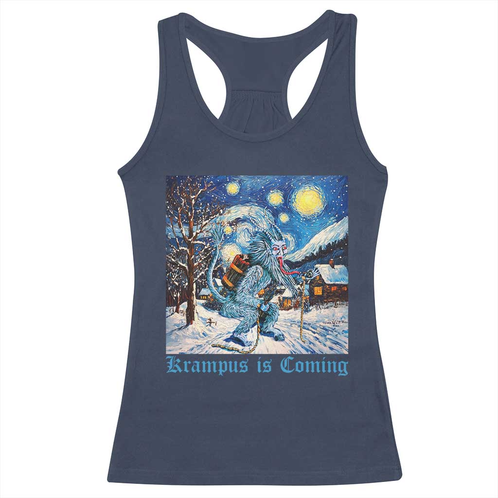 Krampus Is Coming Racerback Tank Top Spooky Christmas Starry Night TS09 Navy Print Your Wear