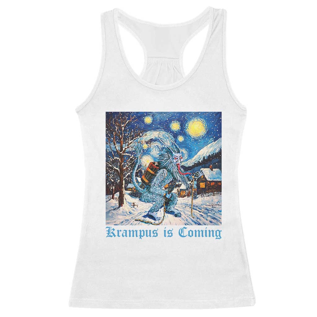 Krampus Is Coming Racerback Tank Top Spooky Christmas Starry Night TS09 White Print Your Wear