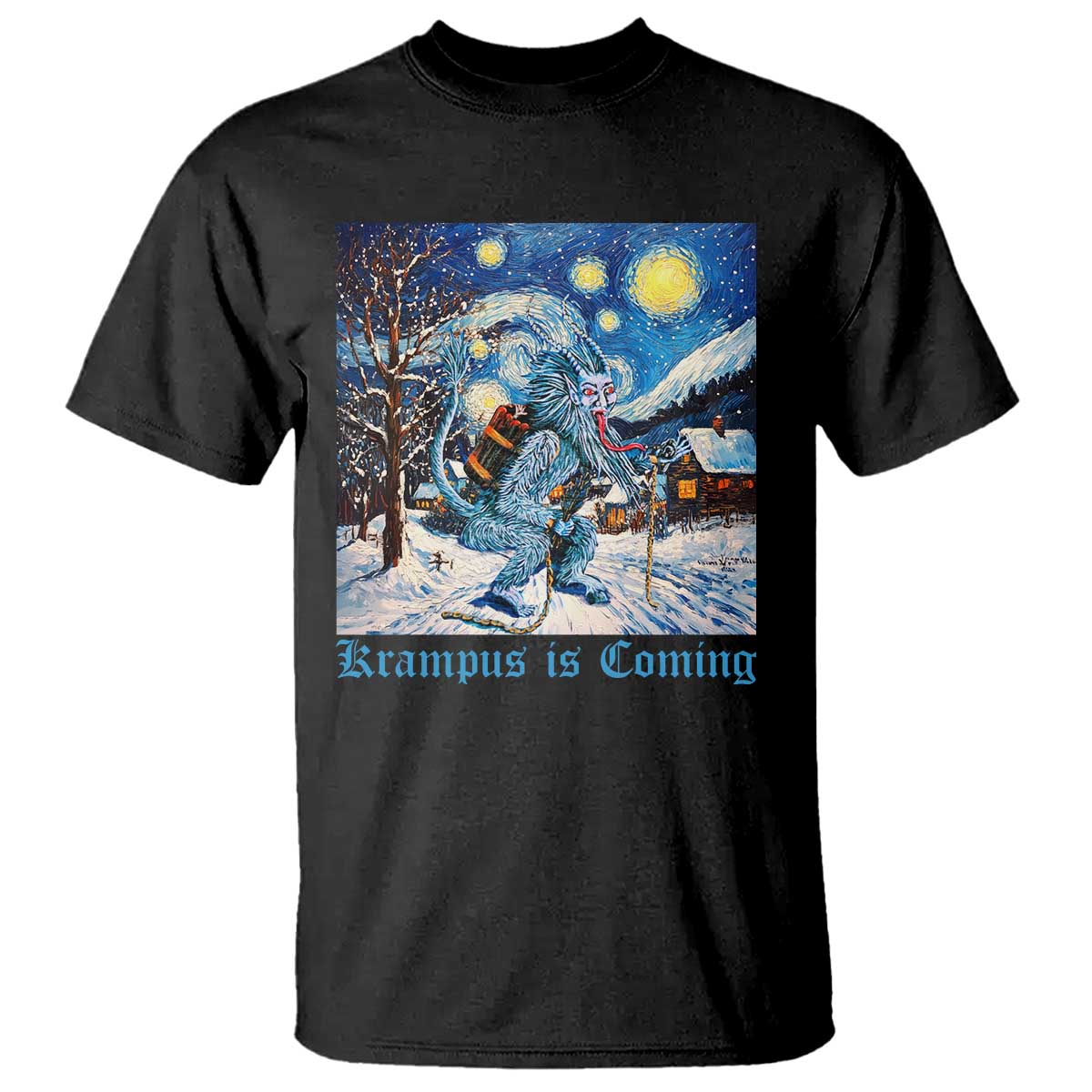 Krampus Is Coming T Shirt Spooky Christmas Starry Night TS09 Black Print Your Wear