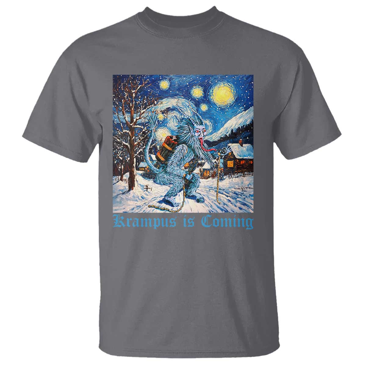Krampus Is Coming T Shirt Spooky Christmas Starry Night TS09 Charcoal Print Your Wear