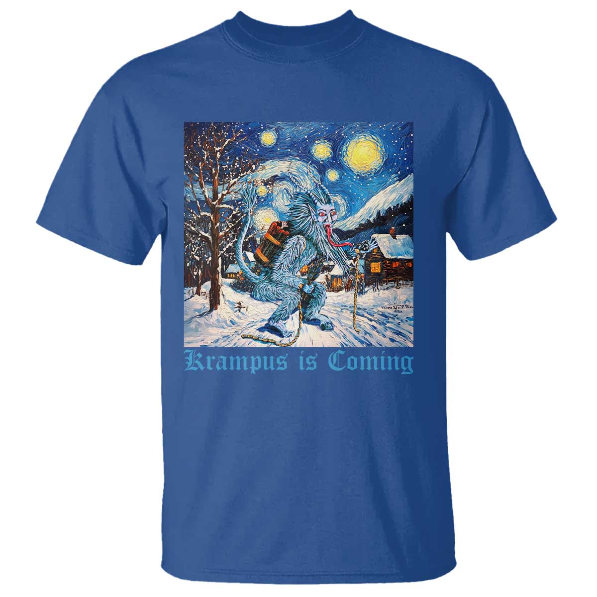 Krampus Is Coming T Shirt Spooky Christmas Starry Night TS09 Royal Blue Print Your Wear