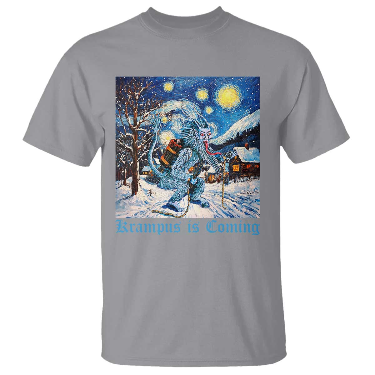 Krampus Is Coming T Shirt Spooky Christmas Starry Night TS09 Sport Gray Print Your Wear