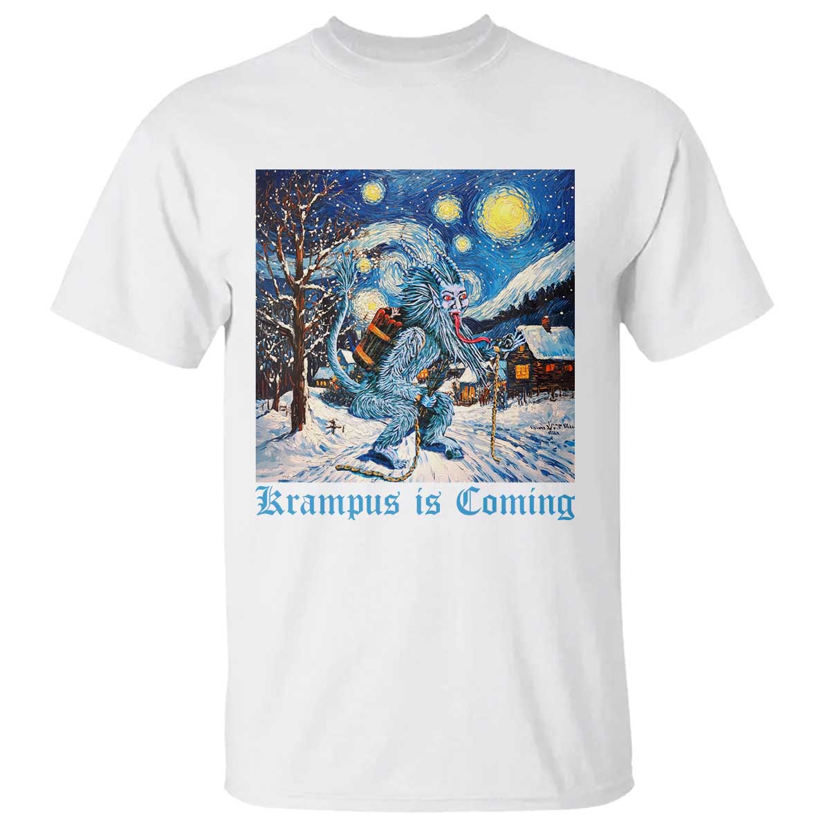 Krampus Is Coming T Shirt Spooky Christmas Starry Night TS09 White Print Your Wear