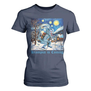 Krampus Is Coming T Shirt For Women Spooky Christmas Starry Night TS09 Navy Print Your Wear