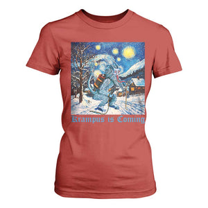 Krampus Is Coming T Shirt For Women Spooky Christmas Starry Night TS09 Red Print Your Wear