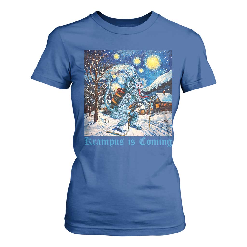 Krampus Is Coming T Shirt For Women Spooky Christmas Starry Night TS09 Royal Blue Print Your Wear