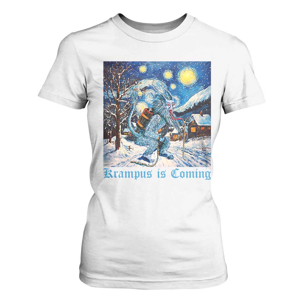 Krampus Is Coming T Shirt For Women Spooky Christmas Starry Night TS09 White Print Your Wear