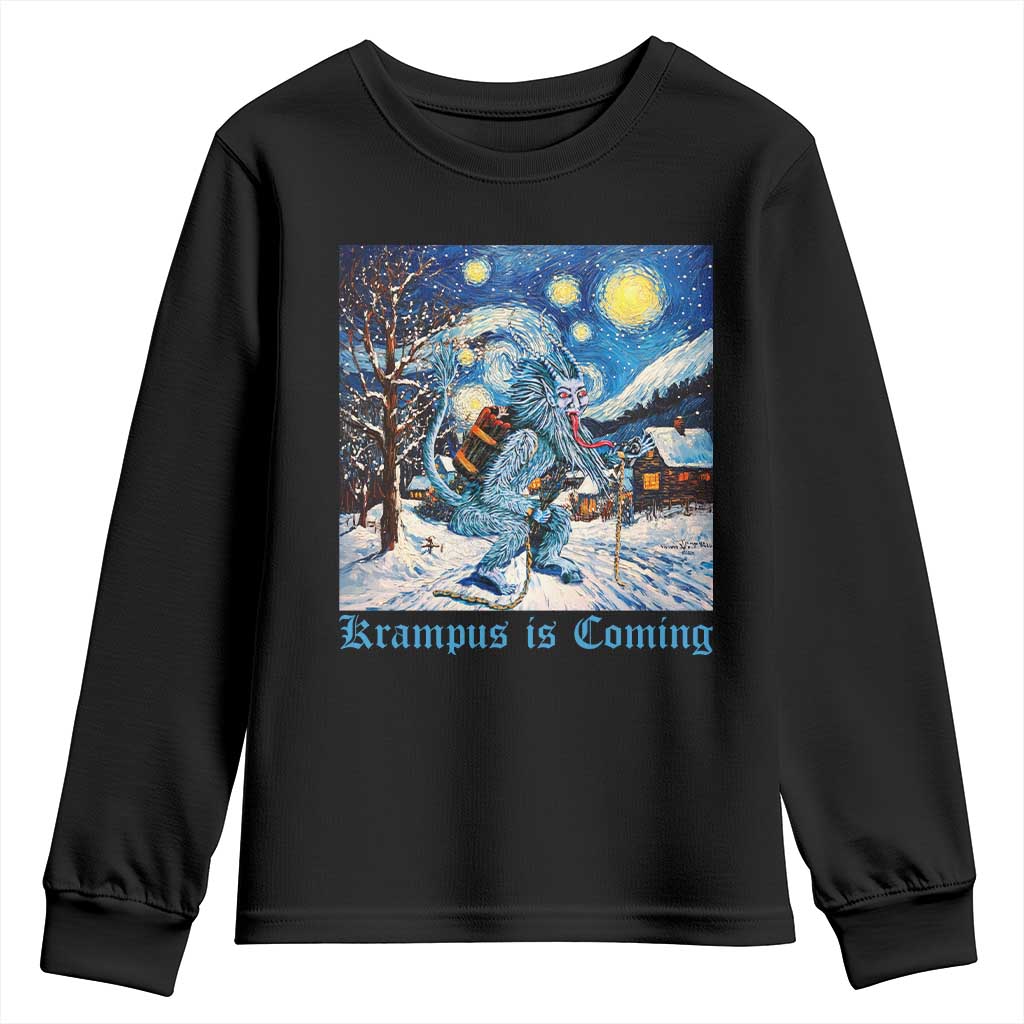 Krampus Is Coming Youth Sweatshirt Spooky Christmas Starry Night TS09 Black Print Your Wear