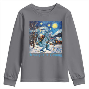 Krampus Is Coming Youth Sweatshirt Spooky Christmas Starry Night TS09 Charcoal Print Your Wear