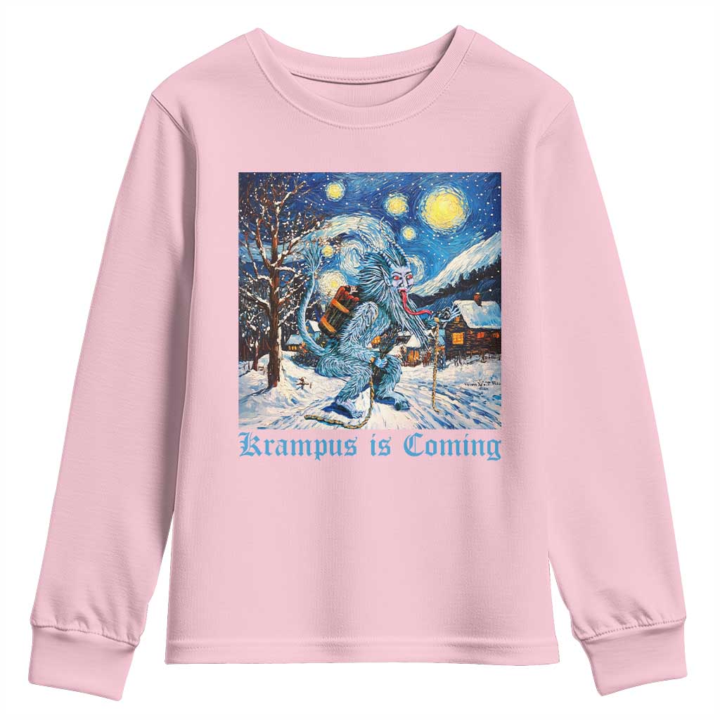 Krampus Is Coming Youth Sweatshirt Spooky Christmas Starry Night TS09 Light Pink Print Your Wear