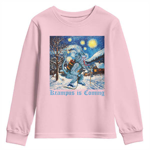Krampus Is Coming Youth Sweatshirt Spooky Christmas Starry Night TS09 Light Pink Print Your Wear