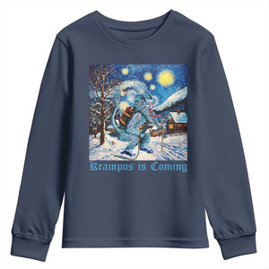 Krampus Is Coming Youth Sweatshirt Spooky Christmas Starry Night TS09 Navy Print Your Wear