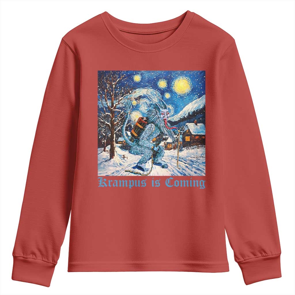 Krampus Is Coming Youth Sweatshirt Spooky Christmas Starry Night TS09 Red Print Your Wear