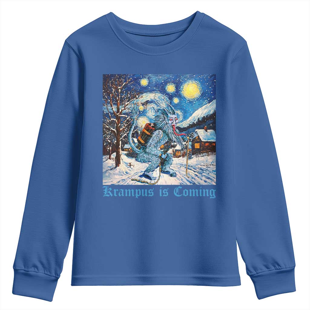Krampus Is Coming Youth Sweatshirt Spooky Christmas Starry Night TS09 Royal Blue Print Your Wear