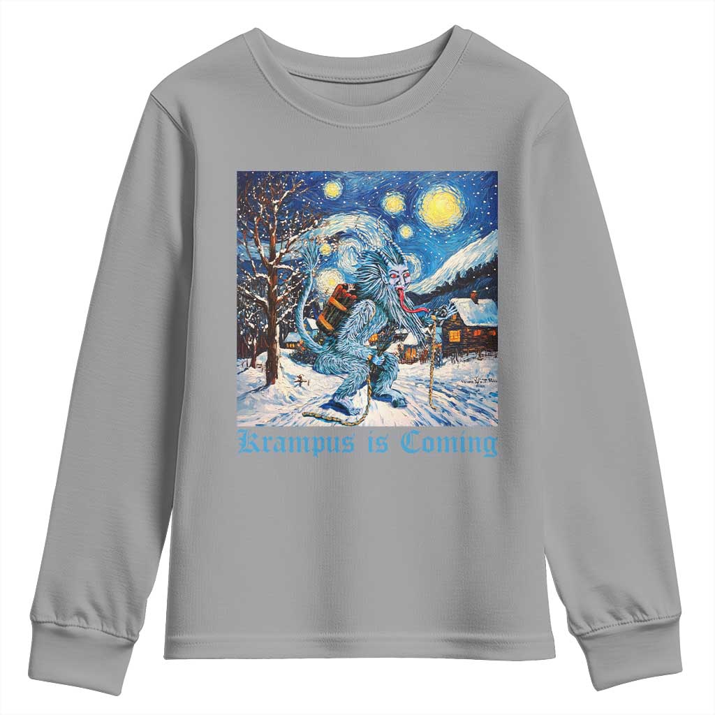 Krampus Is Coming Youth Sweatshirt Spooky Christmas Starry Night TS09 Sport Gray Print Your Wear