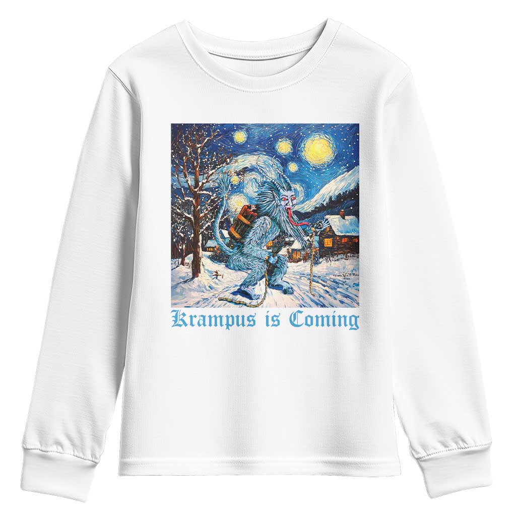 Krampus Is Coming Youth Sweatshirt Spooky Christmas Starry Night TS09 White Print Your Wear