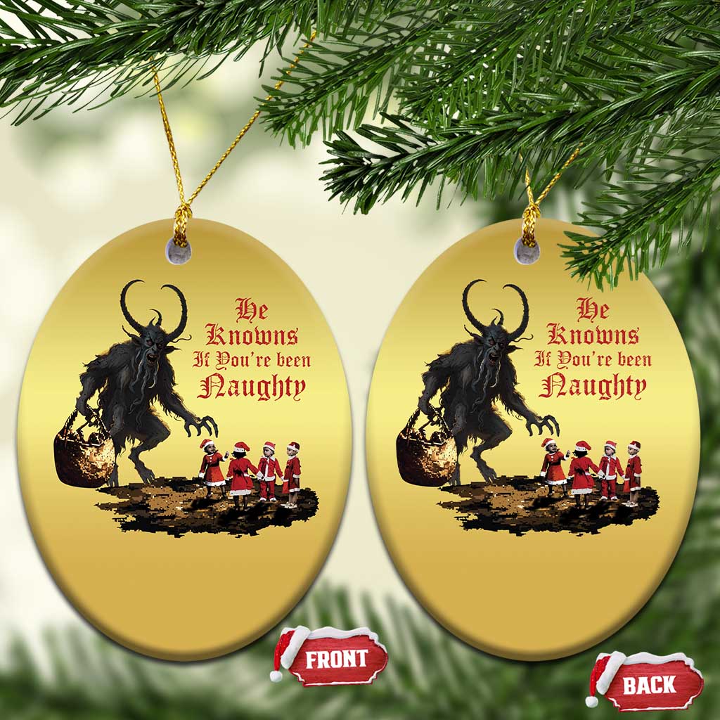 Xmas Krampus Christmas Ornament He Knows If You've Been Naughty TS09 Oval Gold Print Your Wear